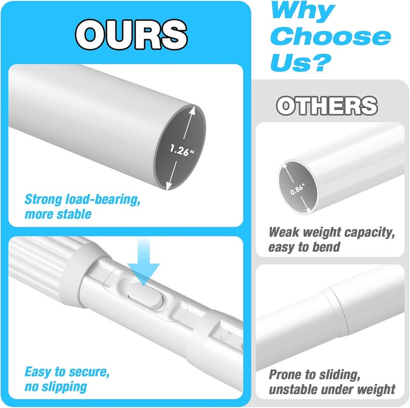 MEXAU White Tension Curtain Rods 41-87 In Extra Long Outdoor Patio Curtain Rods No Drilling Adjustable Heavy Duty Tension Rods for Windows Bathroom Living Room Curtains, Rod Diameter 1.26In - Image 2